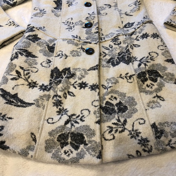 Lucy & Laurel Floral Wool Blend Midi Peacoat Sz M - Picture 2 of 5